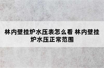 林内壁挂炉水压表怎么看 林内壁挂炉水压正常范围